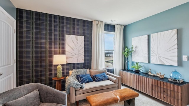 living area with carpet floors