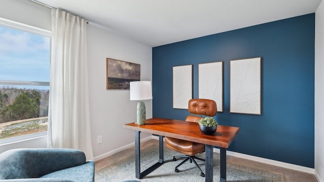 office space with carpet, healthy amount of natural light, and baseboards