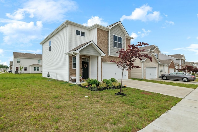 7401 Brady Ln, Antioch, TN 37013 - view of front of home featuring concrete driveway, a garage, a front yard, and brick siding