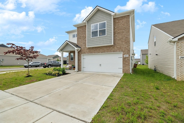 7401 Brady Ln, Antioch, TN 37013 - view of front of house with a garage, driveway, a front lawn, and brick siding