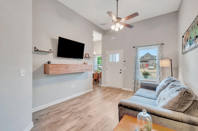 517 Main St, Burns, TN 37029 - living area featuring ceiling fan, wood finished floors, and baseboards