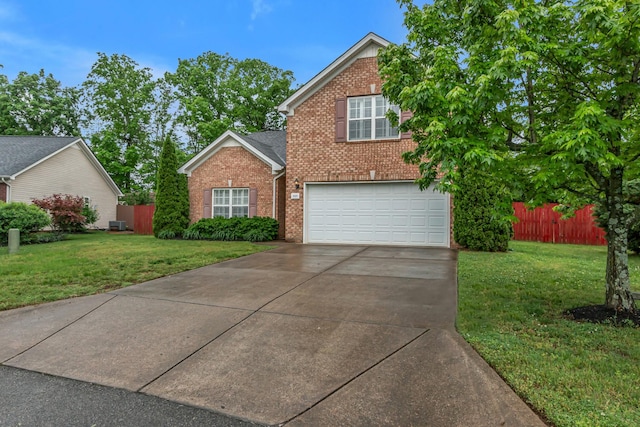 view of front of home featuring brick siding, concrete driveway, and a garage