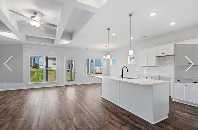 6152 Worthingtion, Columbia, TN 38401 - kitchen featuring a sink, ceiling fan, recessed lighting, a center island with sink, and coffered ceiling