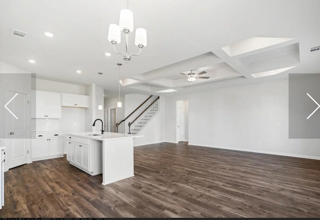 6152 Worthingtion, Columbia, TN 38401 - kitchen featuring open floor plan, coffered ceiling, recessed lighting, dark wood-type flooring, and a center island with sink
