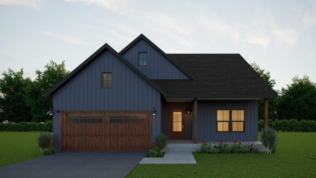 207 Cherry Flds, Clarksville, TN 37042 - view of front of home featuring board and batten siding, a shingled roof, driveway, a front yard, and a porch