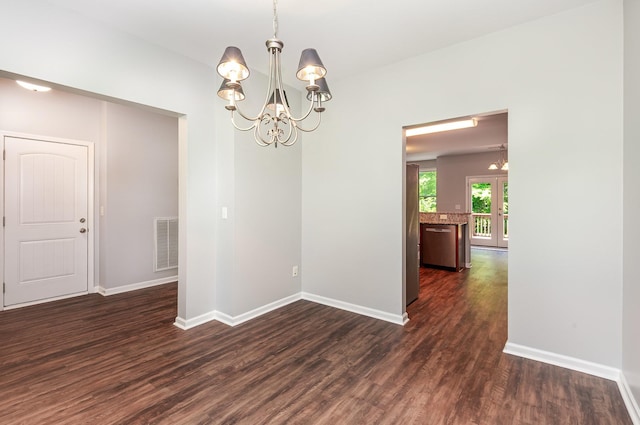 8007 Timber Cove Dr, Mount Juliet, TN 37122 - spare room with a chandelier, dark wood finished floors, and baseboards