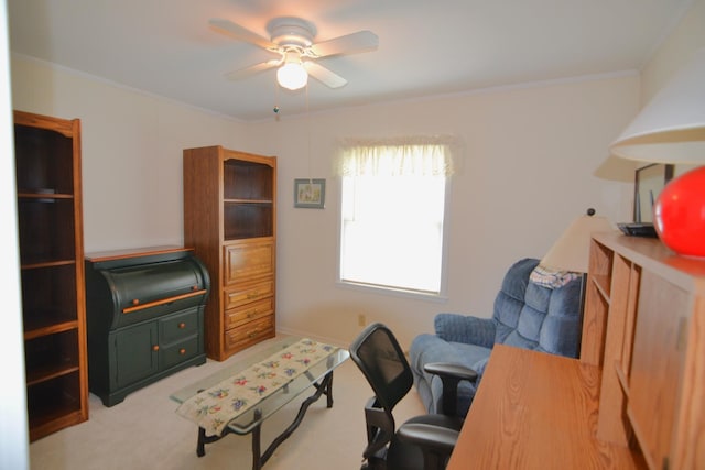 1210 Stewart Dr, Pulaski, TN 38478 - office featuring ceiling fan, crown molding, and carpet floors