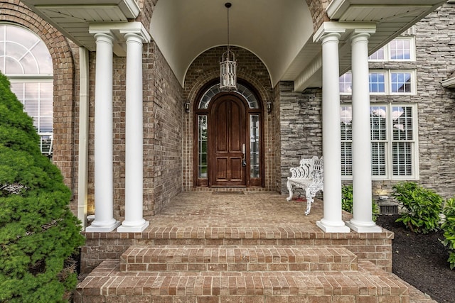 131 Grandview Cir, Gallatin, TN 37066 - doorway to property with stone siding and a porch