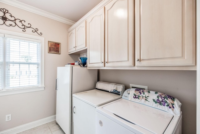 131 Grandview Cir, Gallatin, TN 37066 - laundry room featuring independent washer and dryer, crown molding, cabinet space, healthy amount of natural light, and baseboards