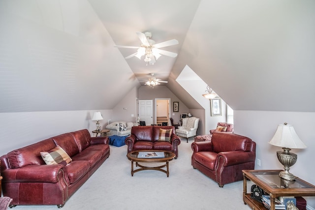 131 Grandview Cir, Gallatin, TN 37066 - carpeted living area featuring vaulted ceiling and a ceiling fan