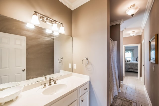 131 Grandview Cir, Gallatin, TN 37066 - ensuite bathroom with crown molding, tile patterned floors, vanity, and baseboards