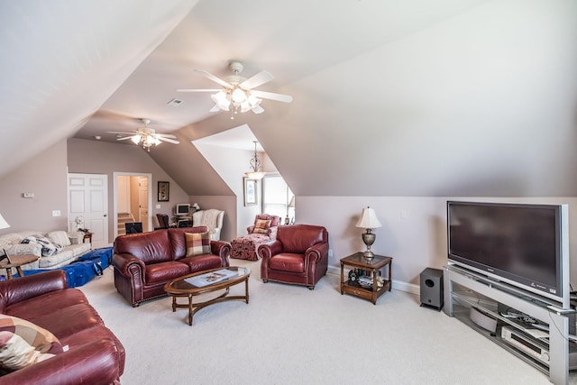 131 Grandview Cir, Gallatin, TN 37066 - carpeted living area with ceiling fan and lofted ceiling