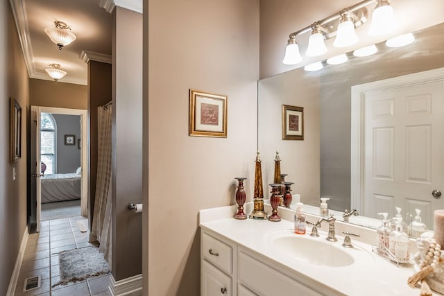 131 Grandview Cir, Gallatin, TN 37066 - bathroom featuring tile patterned floors, crown molding, vanity, baseboards, and ensuite bath