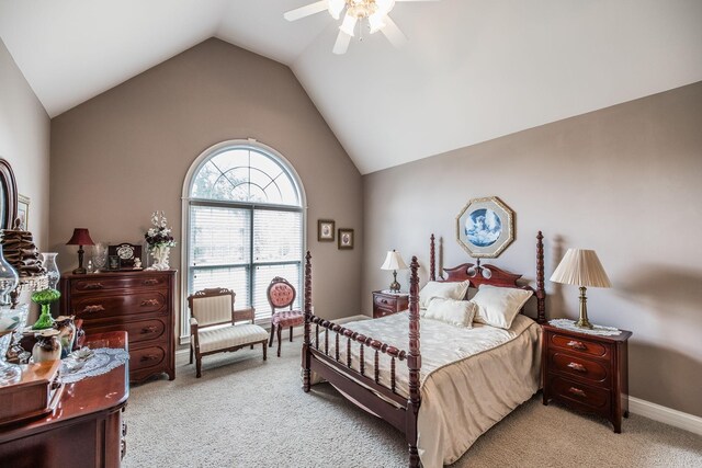 131 Grandview Cir, Gallatin, TN 37066 - bedroom with light colored carpet, lofted ceiling, a ceiling fan, and baseboards