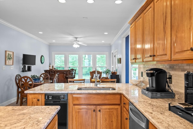 411 Lake Pointe Dr, Clarksville, TN 37043 - kitchen featuring dishwasher, backsplash, ceiling fan, plenty of natural light, and recessed lighting