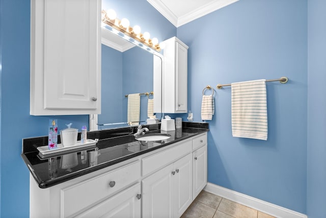 411 Lake Pointe Dr, Clarksville, TN 37043 - bathroom featuring ornamental molding, baseboards, tile patterned flooring, and vanity