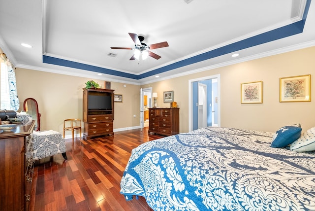 411 Lake Pointe Dr, Clarksville, TN 37043 - bedroom with a tray ceiling, wood finished floors, crown molding, baseboards, and recessed lighting
