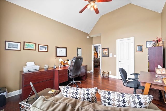 411 Lake Pointe Dr, Clarksville, TN 37043 - office space with ceiling fan, hardwood / wood-style flooring, baseboards, and high vaulted ceiling