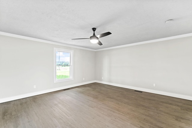 1950 Norton Rd, Lawrenceburg, TN 38464 - empty room featuring ornamental molding, wood finished floors, a ceiling fan, baseboards, and a textured ceiling