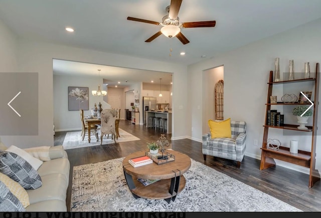 6161 Worthingtion Rd, Columbia, TN 38401 - living room featuring wood finished floors, ceiling fan, a chandelier, and recessed lighting
