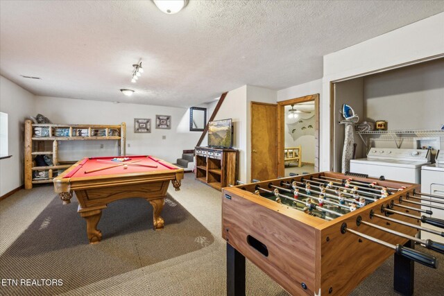 1640 Bench Mountain Way, Sevierville, TN 37862 - game room featuring separate washer and dryer, pool table, carpet floors, and a textured ceiling