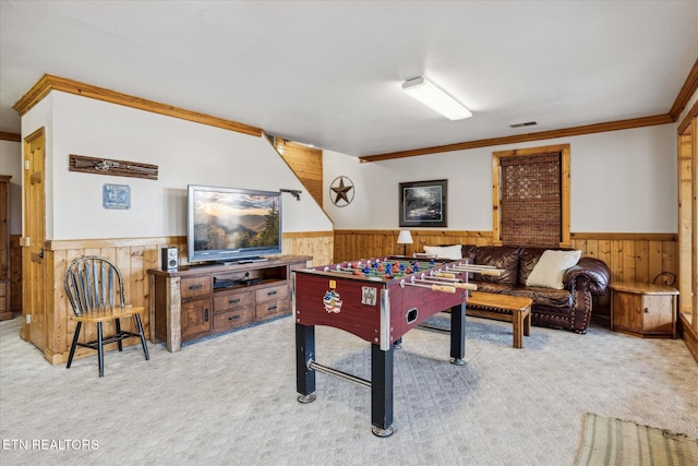 3514 Olde Tyme Way, Sevierville, TN 37862 - game room with wainscoting, wooden walls, carpet flooring, and crown molding