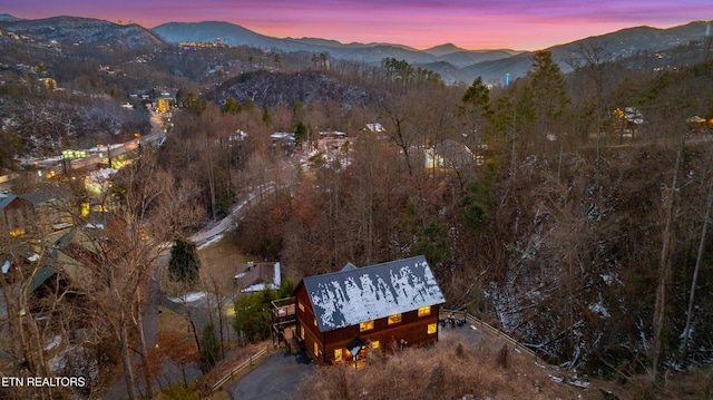 aerial view at dusk of a mountain view