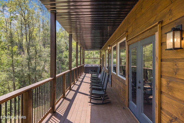 wooden terrace with french doors