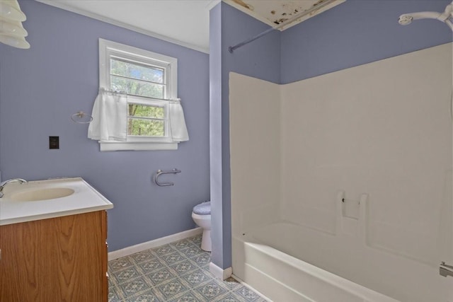 7158 Bahne Rd, Fairview, TN 37062 - bathroom with toilet, baseboards, vanity, tile patterned floors, and shower / tub combination