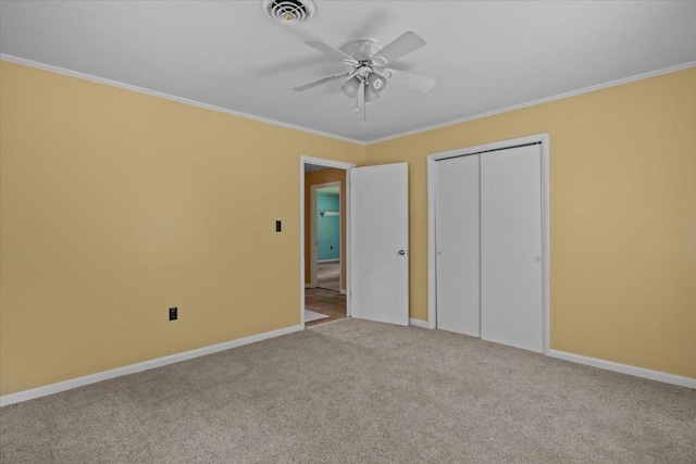 7158 Bahne Rd, Fairview, TN 37062 - unfurnished bedroom with ornamental molding, carpet, baseboards, a closet, and ceiling fan