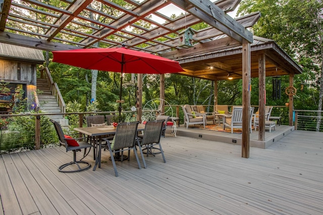 3910 Brick Church Pike, Nashville, TN 37207 - wooden terrace with outdoor dining space, a pergola, an outdoor living space, and stairs