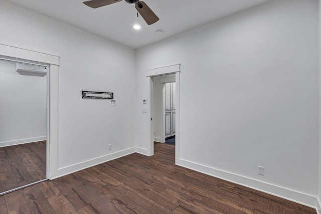 3910 Brick Church Pike, Nashville, TN 37207 - unfurnished bedroom with baseboards, dark wood-style floors, recessed lighting, a ceiling fan, and a closet