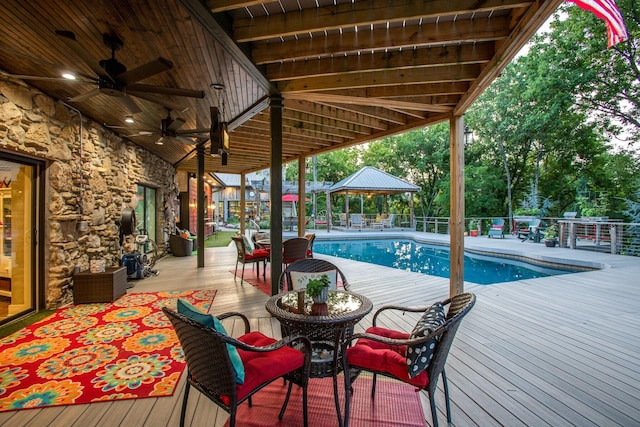 3910 Brick Church Pike, Nashville, TN 37207 - view of swimming pool with a gazebo, a wooden deck, outdoor dining area, and ceiling fan