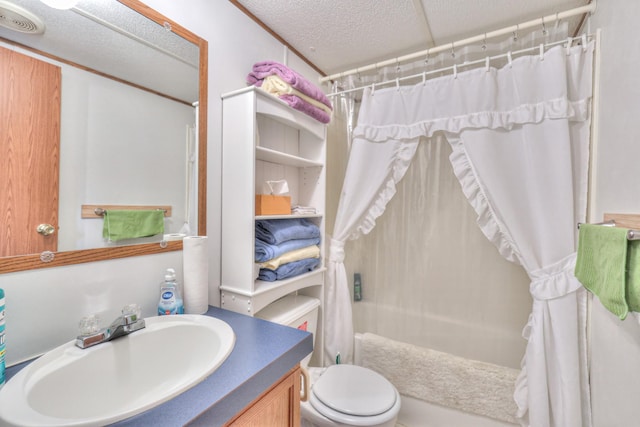 1687 Columbia Rock Rd, Columbia, TN 38401 - bathroom featuring vanity, shower / bath combination with curtain, toilet, and a textured ceiling