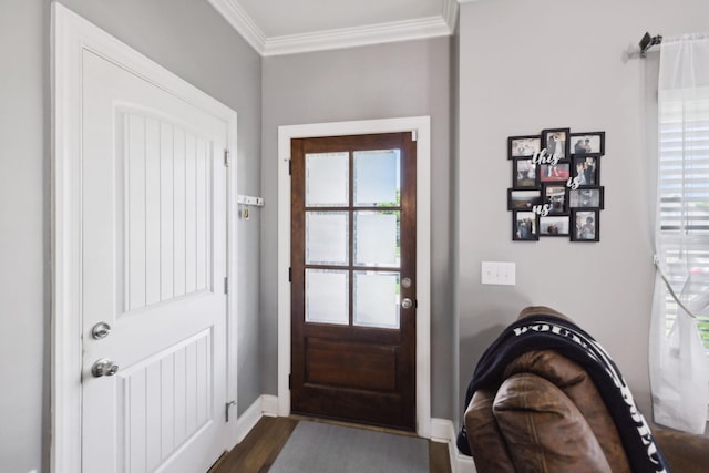 589 Smoky Mountains Dr, Gallatin, TN 37066 - entryway featuring crown molding, healthy amount of natural light, baseboards, and dark wood-style flooring