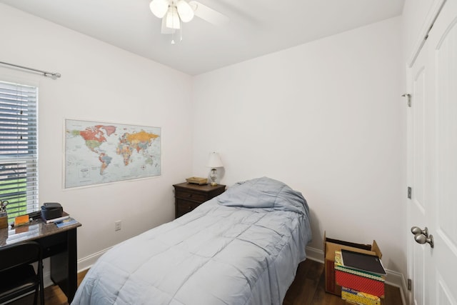 589 Smoky Mountains Dr, Gallatin, TN 37066 - bedroom with wood finished floors, baseboards, ceiling fan, and a closet