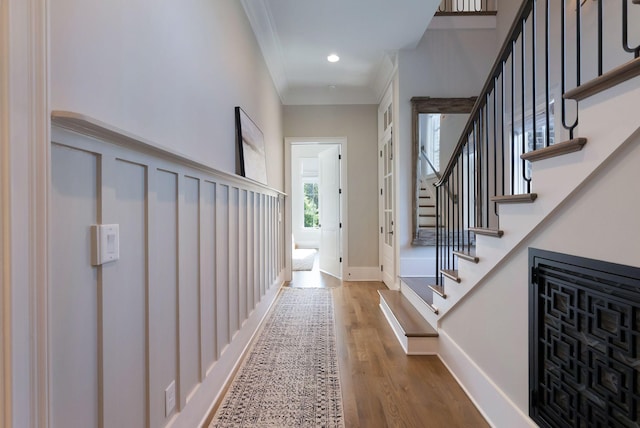 1461 Witherspoon Dr, Brentwood, TN 37027 - entrance foyer featuring crown molding, stairs, wood finished floors, baseboards, and recessed lighting