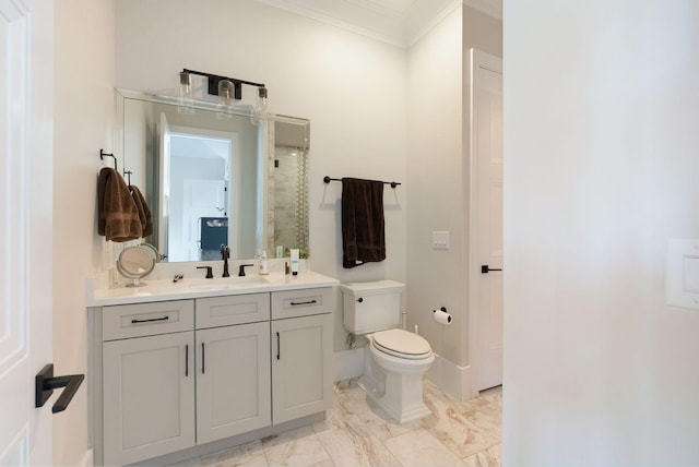 1461 Witherspoon Dr, Brentwood, TN 37027 - full bath with ornamental molding, toilet, marble look tile flooring, vanity, and a shower