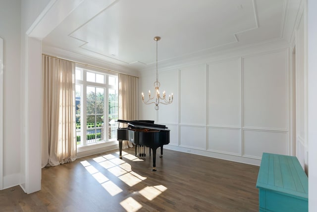 1461 Witherspoon Dr, Brentwood, TN 37027 - living area featuring a decorative wall, a chandelier, dark wood finished floors, and ornamental molding