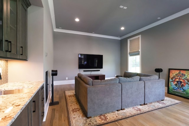 1461 Witherspoon Dr, Brentwood, TN 37027 - living room featuring crown molding, wood finished floors, recessed lighting, and baseboards