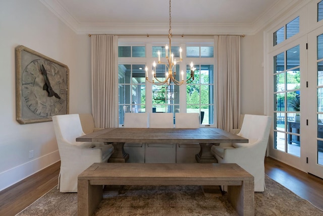 1461 Witherspoon Dr, Brentwood, TN 37027 - dining area featuring a chandelier, ornamental molding, plenty of natural light, and wood finished floors