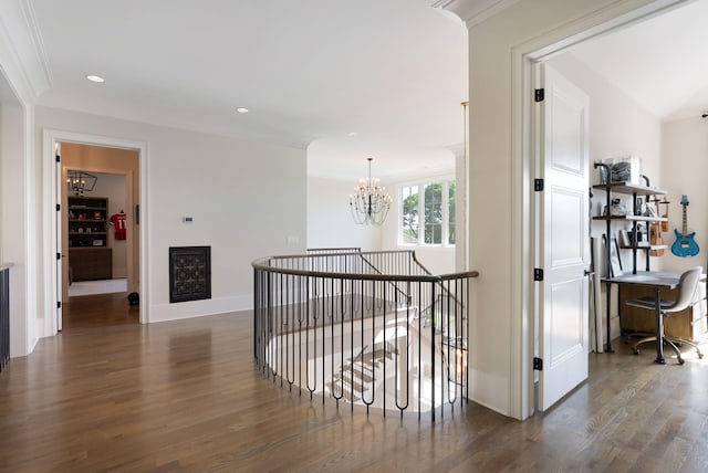 1461 Witherspoon Dr, Brentwood, TN 37027 - hallway with a chandelier, an upstairs landing, wood finished floors, baseboards, and recessed lighting