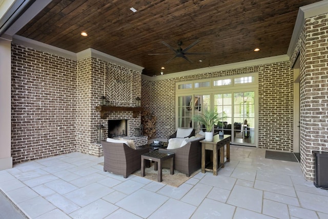 1461 Witherspoon Dr, Brentwood, TN 37027 - view of patio / terrace with ceiling fan and an outdoor living space with a fireplace