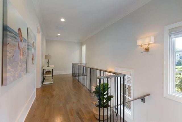 1461 Witherspoon Dr, Brentwood, TN 37027 - corridor featuring wood finished floors, crown molding, baseboards, an upstairs landing, and recessed lighting