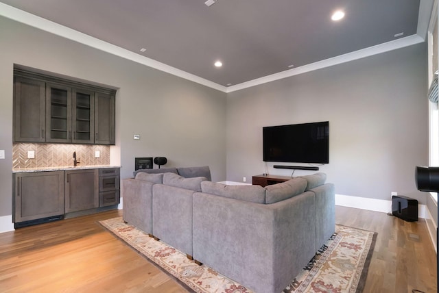 1461 Witherspoon Dr, Brentwood, TN 37027 - living area featuring ornamental molding, light wood-style flooring, recessed lighting, and baseboards