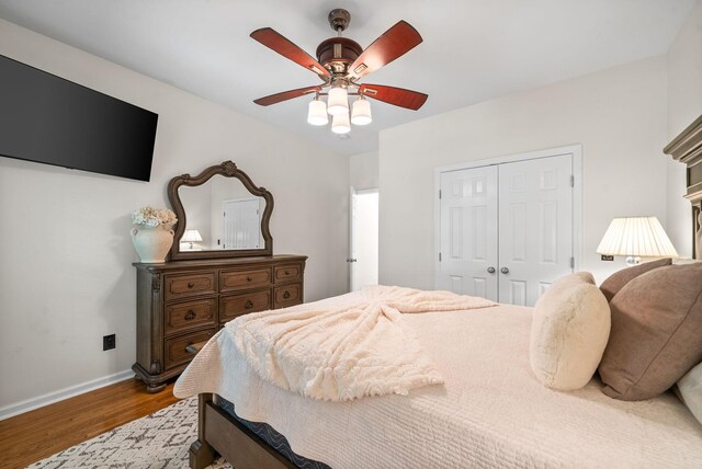 3031 Trice Pl, Lebanon, TN 37087 - bedroom with wood finished floors, baseboards, a closet, and ceiling fan