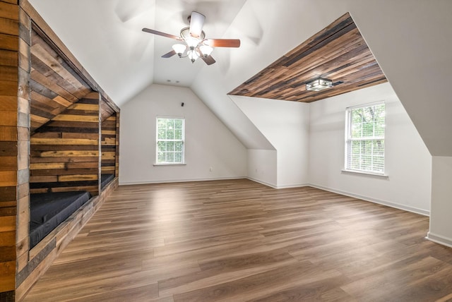 3031 Trice Pl, Lebanon, TN 37087 - additional living space with plenty of natural light, vaulted ceiling, wood finished floors, ceiling fan, and baseboards