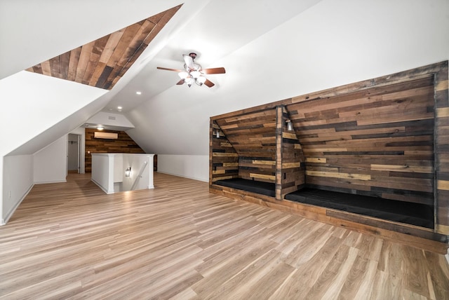 3031 Trice Pl, Lebanon, TN 37087 - bonus room featuring light wood finished floors, vaulted ceiling, ceiling fan, recessed lighting, and wood walls