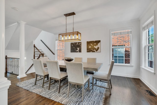 1206 Forest Lake Ct, Franklin, TN 37064 - dining area featuring dark wood-style floors, stairway, and baseboards