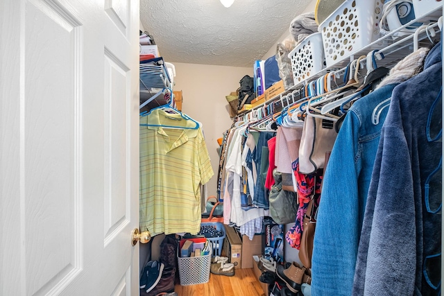 walk in closet featuring wood finished floors